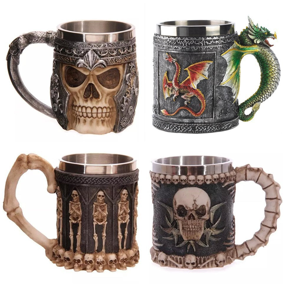 3D Skull Mug - Stainless Steel Gothic Coffee Cup