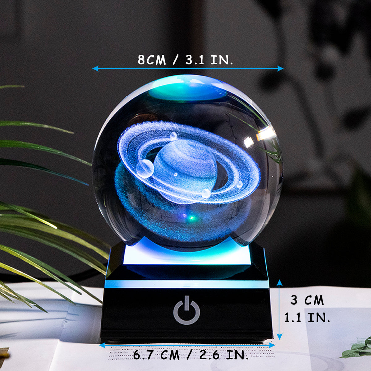 Creative 3D Laser Engraved Saturn & Sun Crystal Ball Lamp
