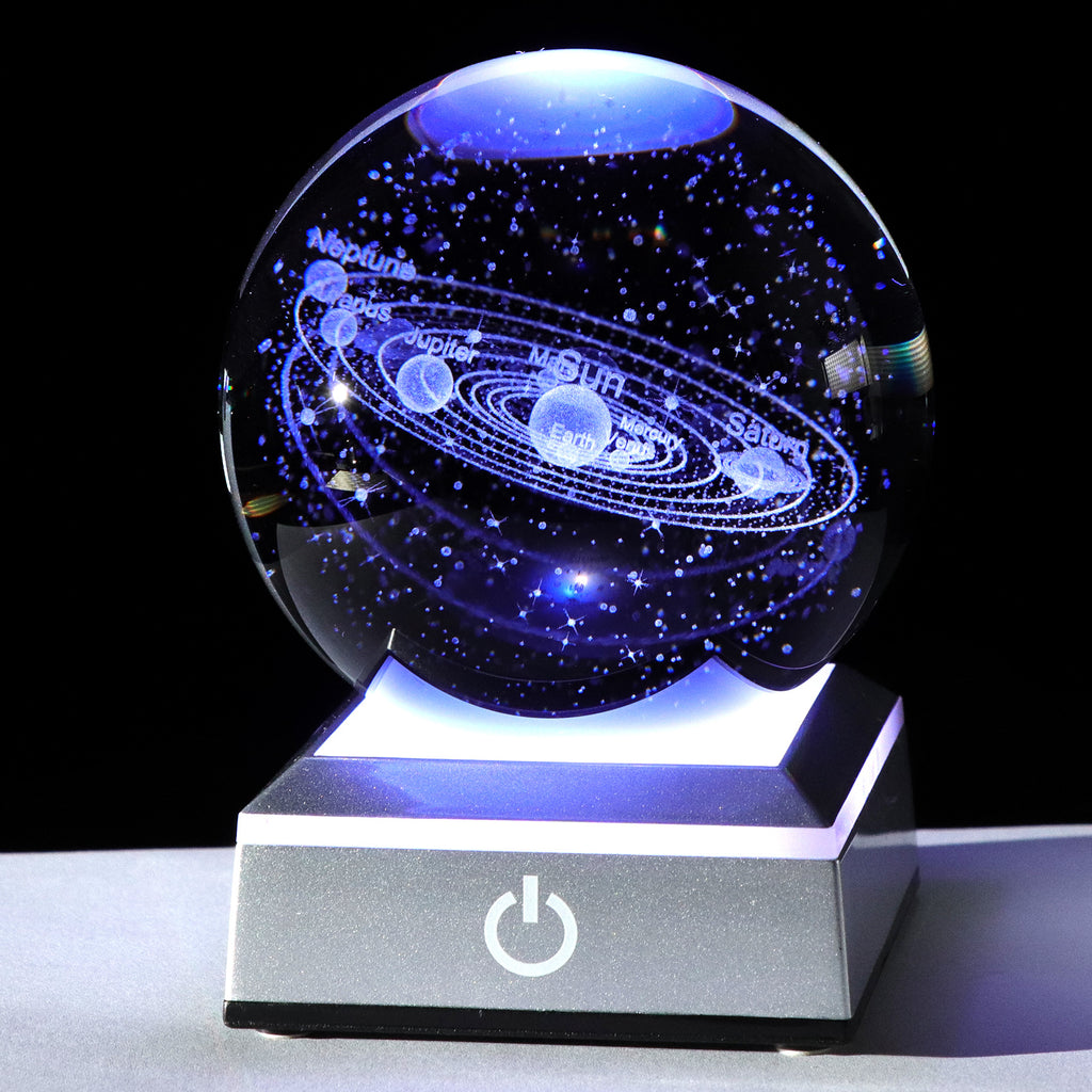 Creative 3D Laser Engraved Saturn & Sun Crystal Ball Lamp