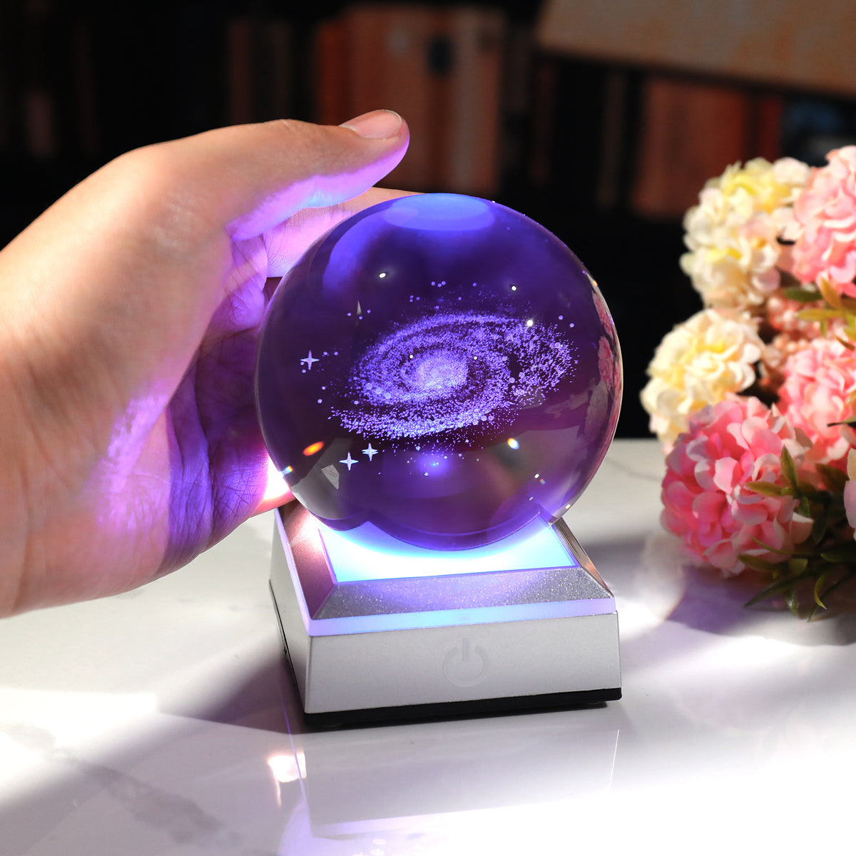Creative 3D Laser Engraved Saturn & Sun Crystal Ball Lamp