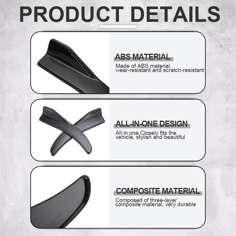 Universal Black Carbon Fiber Car Bumper Spoiler Set