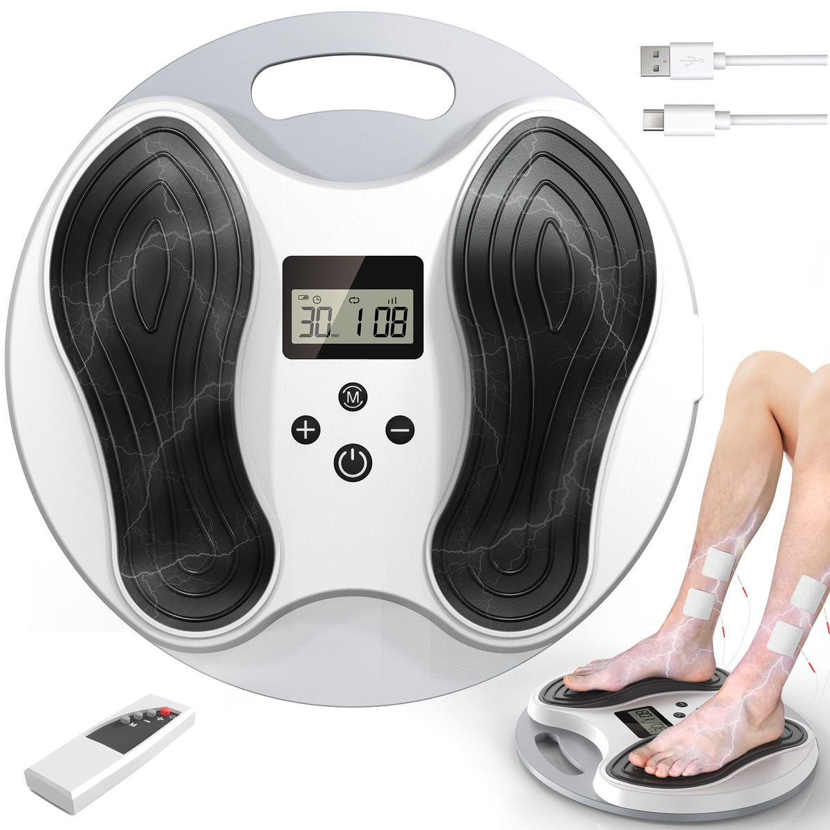 IYSOJSLUNN EMS Foot Massager for Neuropathy Relief TENS EMS Foot Nerve Circulation Stimulator for Pain Relief Muscle Stimulator with 4 Body Pads Relieves Swelling Cramps and Plantar Fasciitis