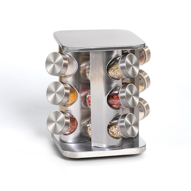 Stainless Steel Glass Rotary Seasoning Can Set