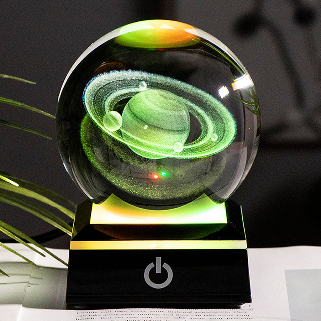 Creative 3D Laser Engraved Saturn & Sun Crystal Ball Lamp