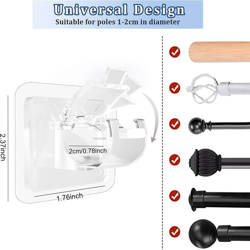 8pcs Self-Adhesive Curtain Rod Holder Hooks