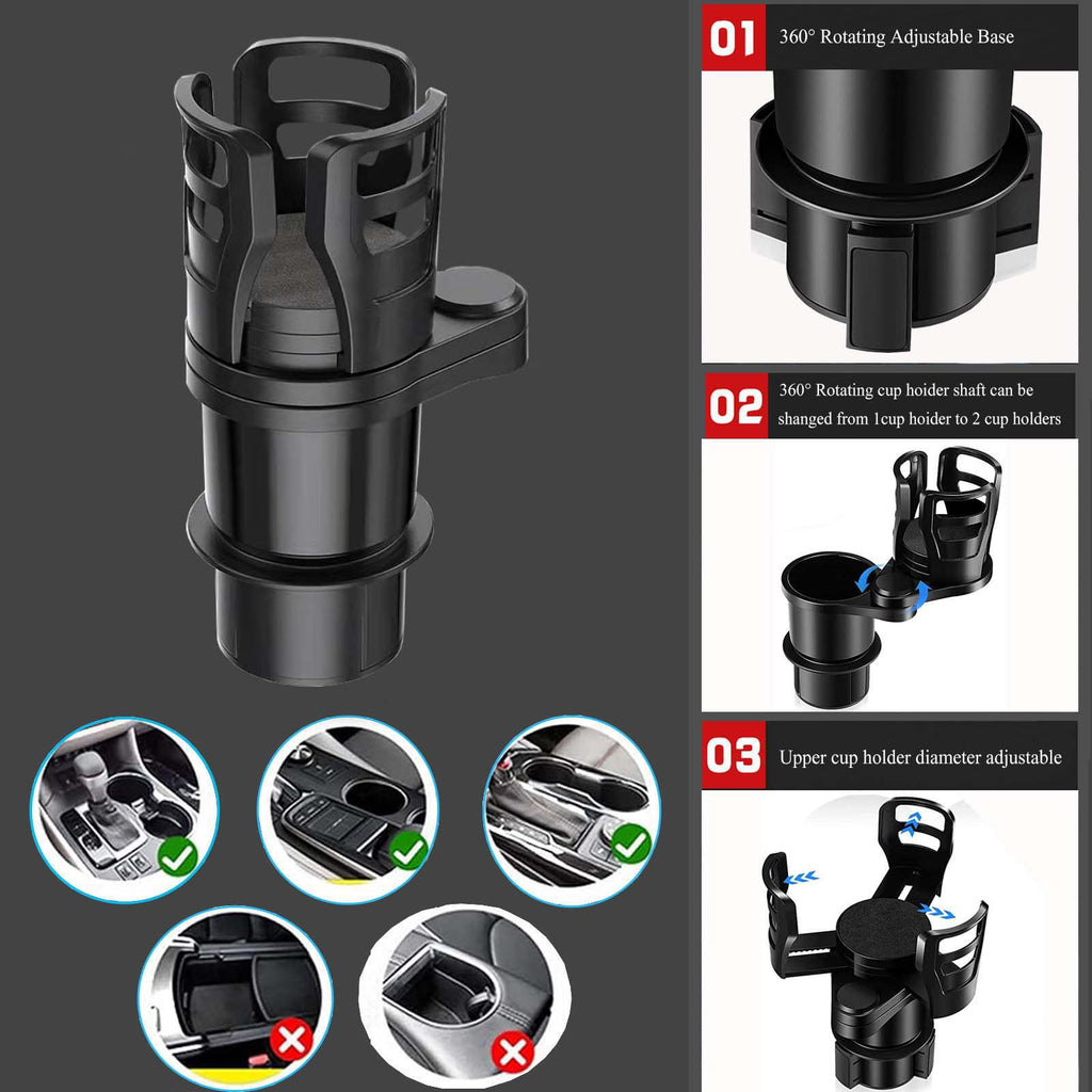 Car Cup Holder Extender - Rotating Double Cup Holder
