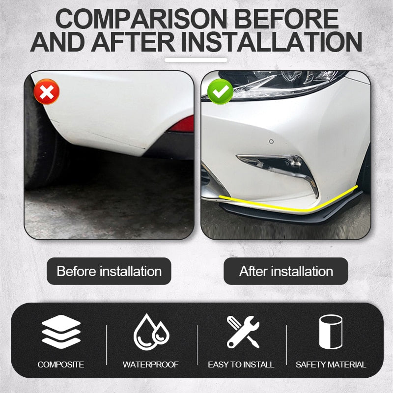 Universal Black Carbon Fiber Car Bumper Spoiler Set