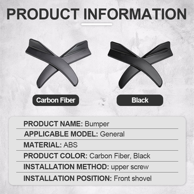 Universal Black Carbon Fiber Car Bumper Spoiler Set